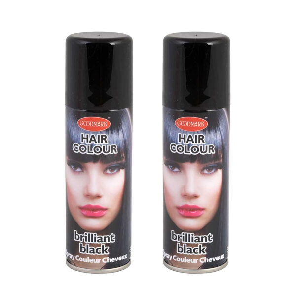 Haarspray of haarverf - 2x - kleur zwart - verkleed accessoires - 125 ml - volwassenen en kinderen