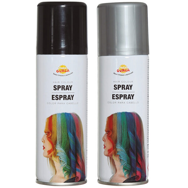 Fiesta Guirca Carnaval verkleed haar verf/spray - zwart en zilver - spuitbus - 125 ml