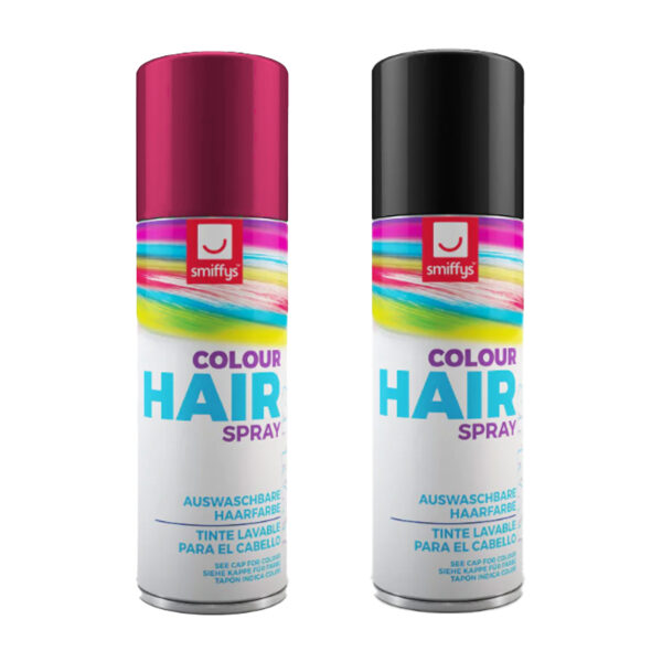 Carnaval verkleed hoofdhaar verf/spuitspray - zwart en roze - spuitbussen - 125 ml p/st