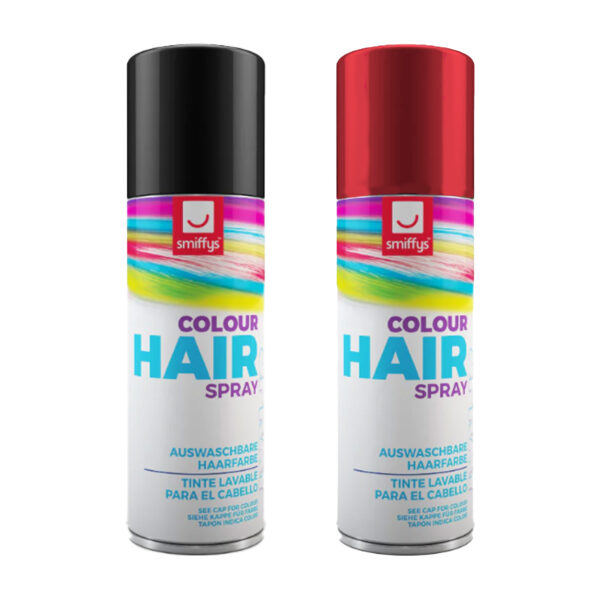Smiffys Carnaval verkleed hoofdhaar verf/spuitspray - zwart en rood - spuitbussen - 125 ml p/st