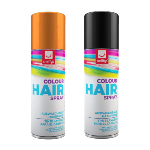 Smiffys Carnaval verkleed hoofdhaar verf/spuitspray - zwart en oranje - spuitbussen - 125 ml p/st -