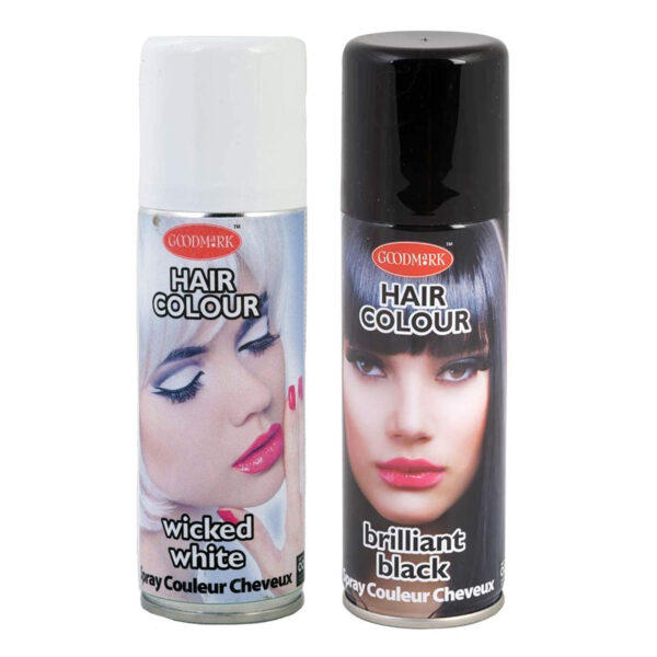 Set van 2x kleuren haarverf/haarspray- zwart en wit